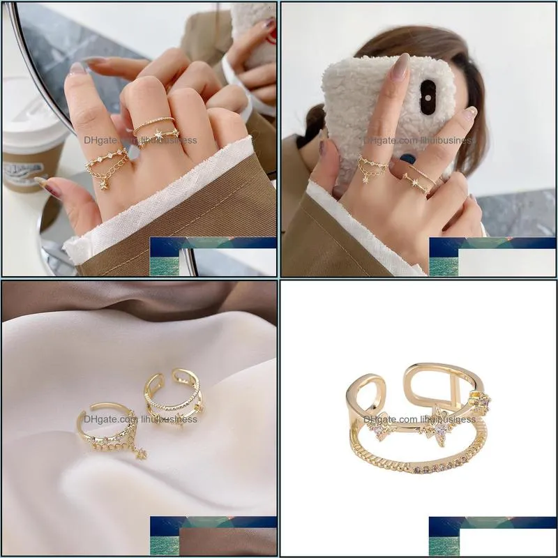 2020 Korean New Exquisite Tassel Chain Star Ring Fashion Temperament Double Opening Ring Elegant Ladies Jewelry Factory price expert design Quality Latest