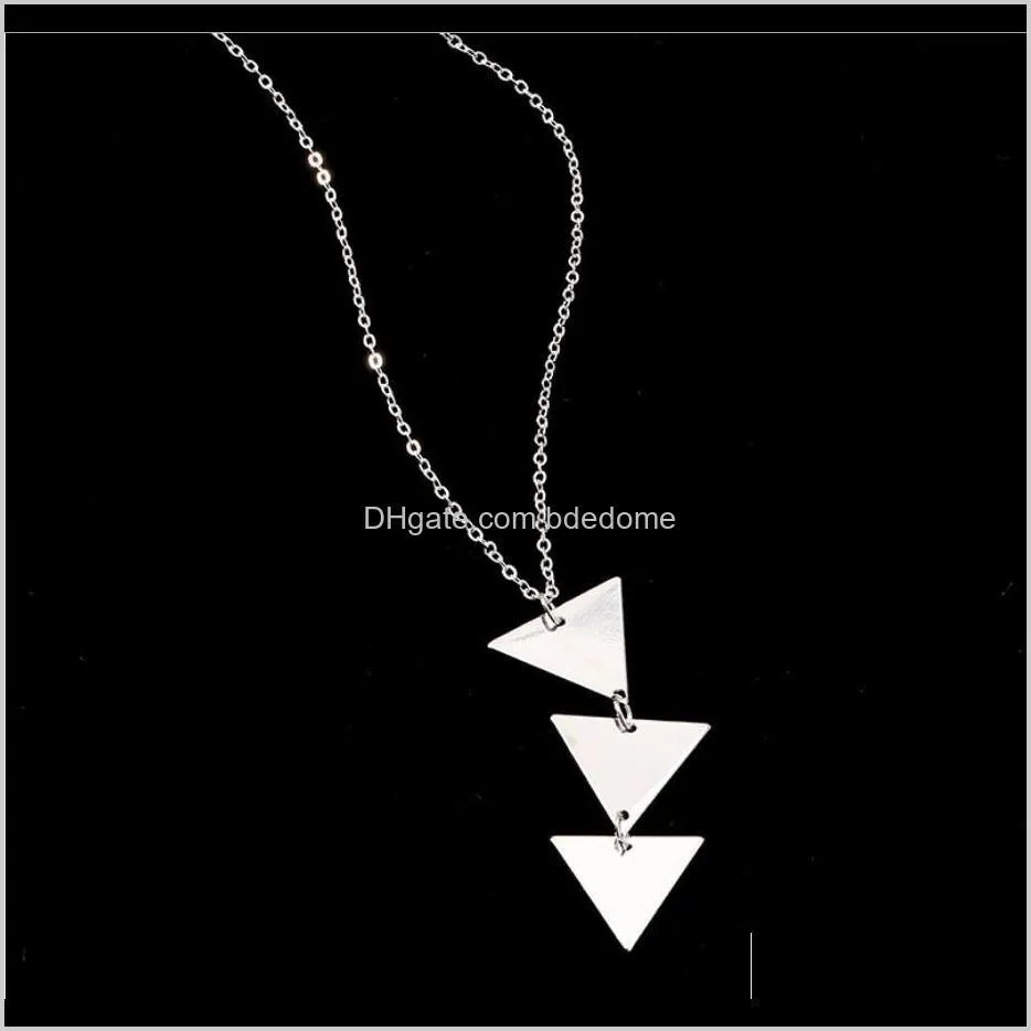 fashion jewelry three triangle pendant contacted gold and silver plated with metal chain women sweater necklace