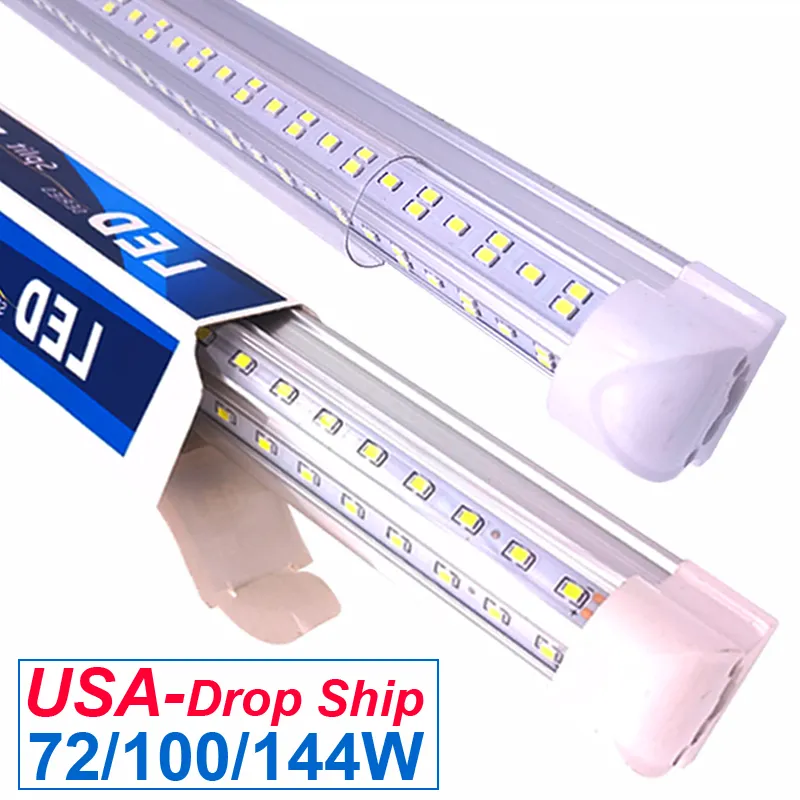 8FT LED Light Fixtures 72W Tube , 96'' Shop Lights 6500K Daylight White Dual Side T8 V-Shape Integrated 8 Foot Lamp (150W Fluorescent Bulb Equivalent)