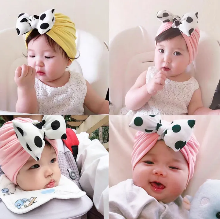 M396 Ny Infant Baby Hat Toddlers Lovely Princess Söt Bokwnot Cap Headwear Turban Skull Beanie Kids Bomull Hattar