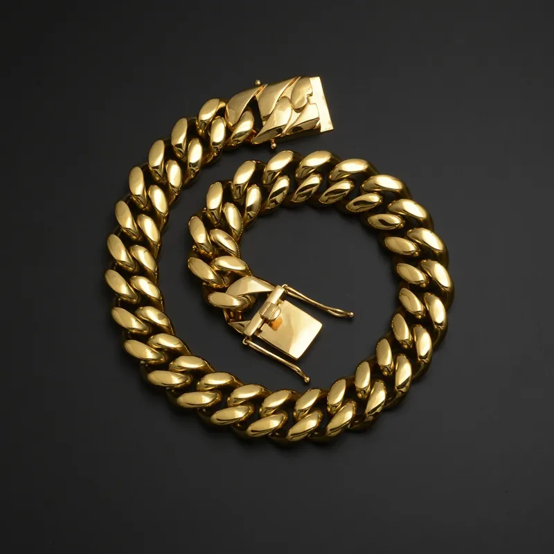 Mens Gold Cuban Link łańcuchy Hip Hop Biżuteria 22m Bracelet ze stali nierdzewnej Naszyjnik3915860