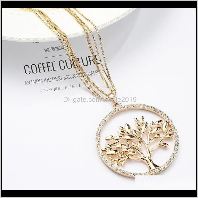 Halsband hängen leverans 2021 Big Crystal of Life Halsband Multilayer Long Chains Round Circle Gold Tree Pendant Collier Drop Women Jewe