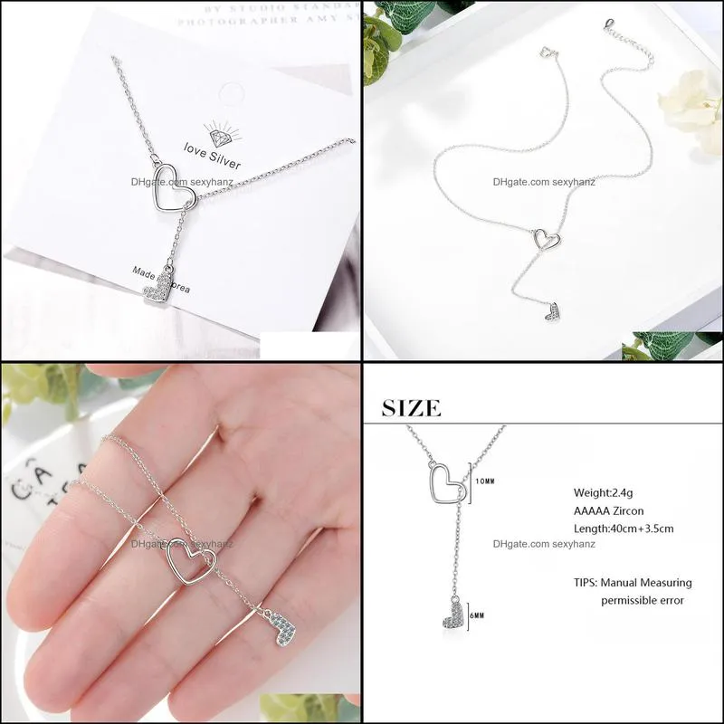 925 Sterling Silver Zircon Double Love Heart Adjustable Short Sweater Chain Necklace For Women Necklace S-N323