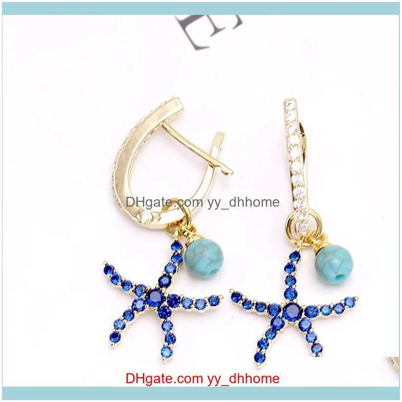 TV series with the same paragraph 925 silver needle earrings female starfish blue wild temperament five-pointed star small 