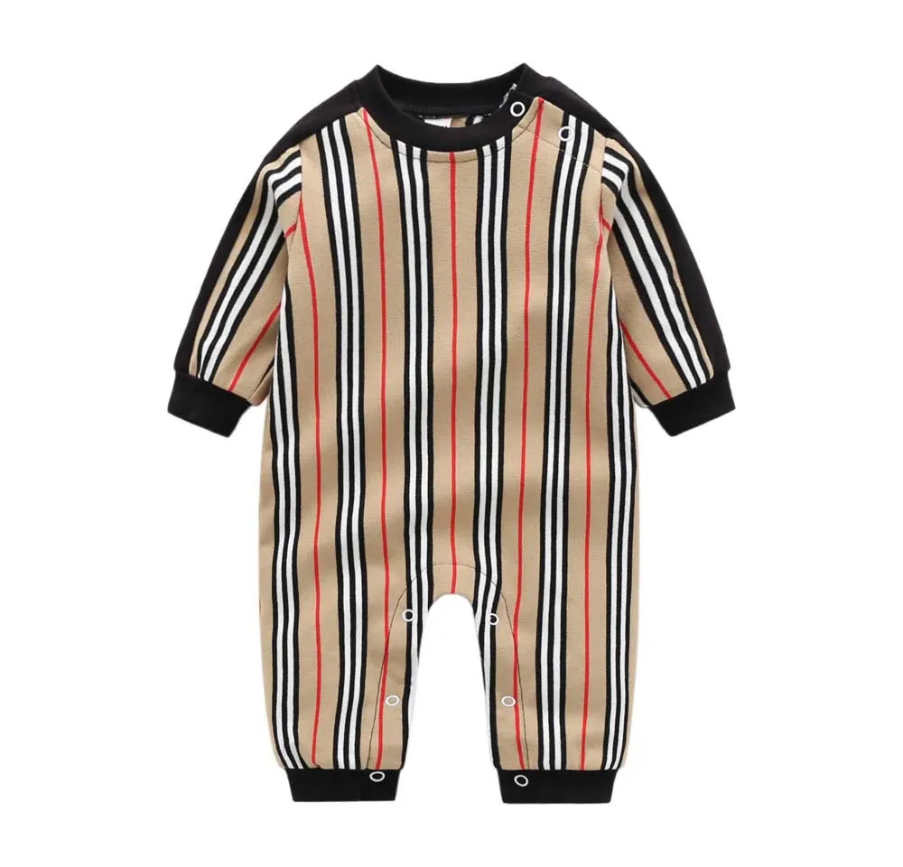 Combinaison pour nouveau-né, vêtements pour enfants, unisexe, tricot en coton, solide, rayé, manches longues, nouveau-né, bébé garçon et fille, barboteuse de 0 à 24 mois