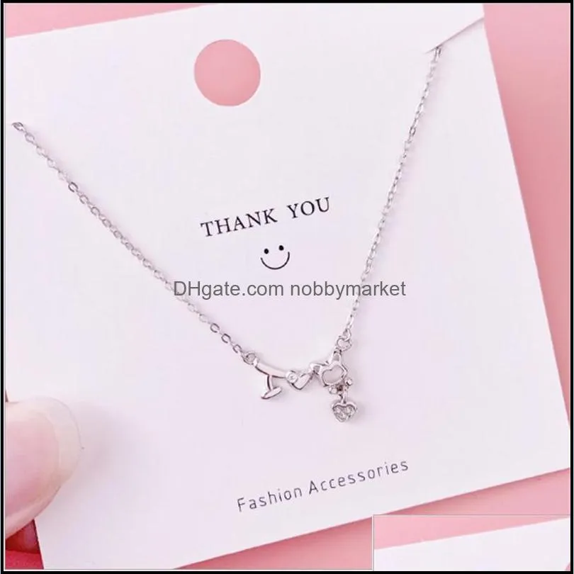 925 Sterling Silver ``I Love U`` Statement Necklaces Cute Cat Zircon Fine Woman`s jewelry Charm Heart Pendant Necklace for Valentine`s