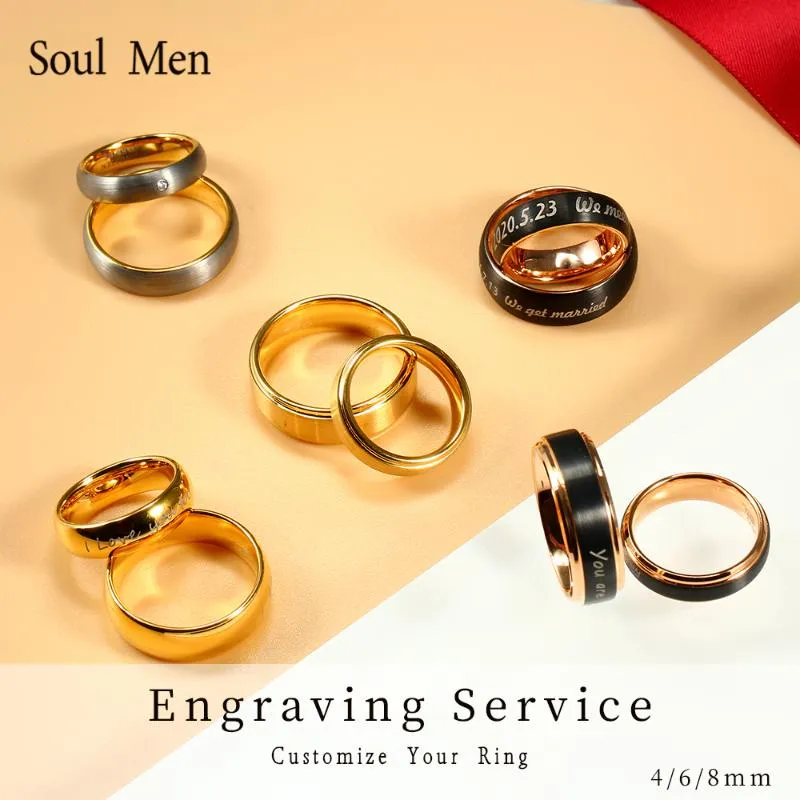 Wedding Rings Classic Bands Anniversary Gold Plated Jewelry Engagement Tungsten för par Engerar ditt namn 4mm/6mm/8mm