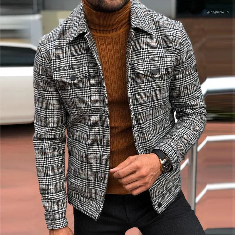 Men's Jackets Winter Mens Clothing Large Size Stylish Vintage Coats Men Plaid Classic Elegant Jacket For Slim Fit Check Dark Grey Bomber