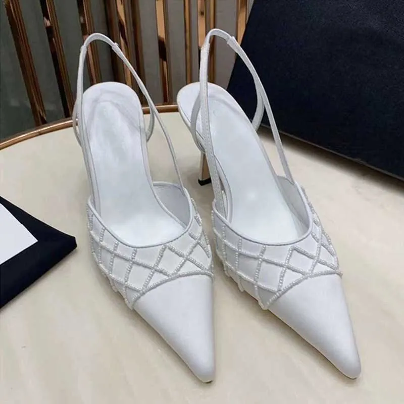 Sandals Designer Pointed Toe Dress Shoes Women Classics High Heel Sandals White Black Sexy Pumps Wedding Bridal Shoes Fashion Low Nude Heels Ladies With Box