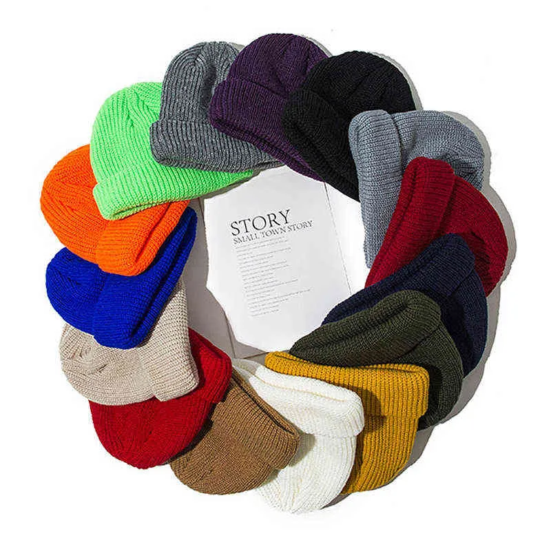 Gebreide mutsen voor vrouwen Skullcap Mannen Beanie Hoed Winter Retro Retro Mapless Baggy Meloen GLB CUFT DAKER FISHERMANER MANDEN Hoeden voor Mannen Y21111