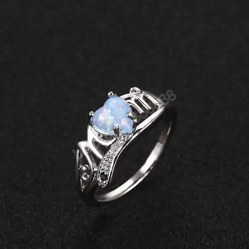 Herz Opal Mama Ring Diamant Cluster Ringe Frauen Mutter Modeschmuck