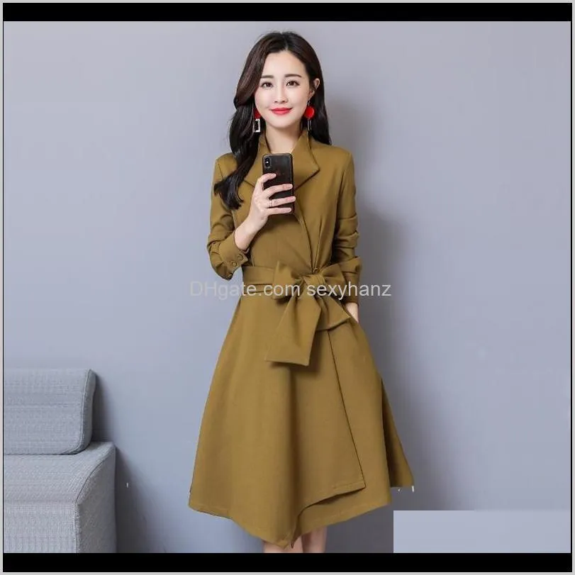 autumn trench coat women outwear belt female black long coats for ladies new korean fashion women overcoat femme dd2329