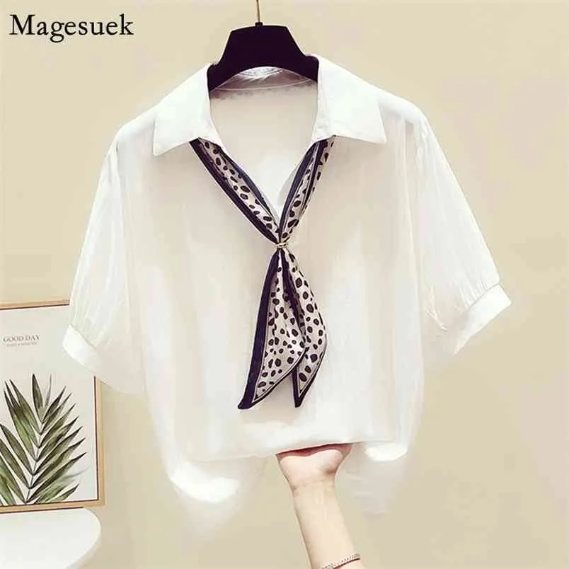 Camisa holgada de verano para mujer, blusa coreana de manga corta con cuello vuelto, blusas informales con estampado de leopardo, camisas sólidas 13750 210512