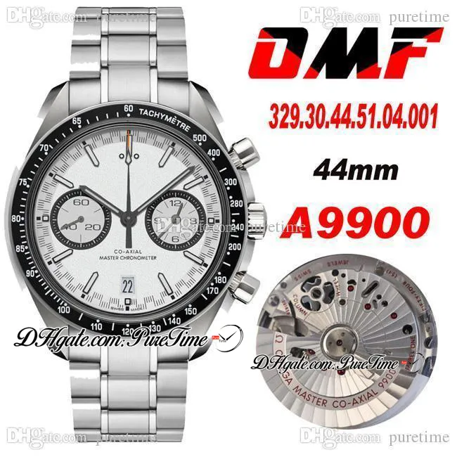 OMF A9900 Montre Homme Chronographe Automatique Moonwatch Cadran Blanc Main Noire 329.30.44.51.04.001 Bracelet Acier Inoxydable Super Edition Montres Puretime OM33