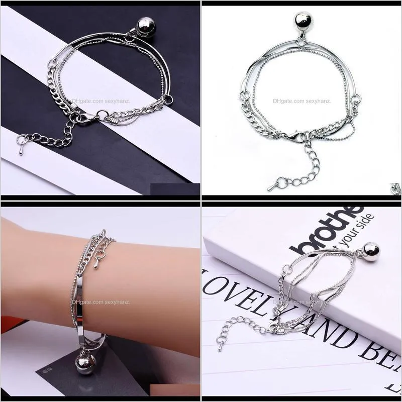 korean jewelry simple style fashion cute round bead metal chain design multi-layer bracelet