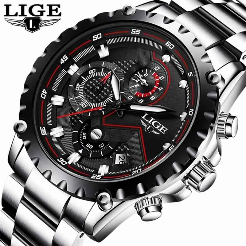 Lige horloge mannen mode sporten quartz klok heren horloges top merk luxe volledige stalen zakelijke waterdichte horloge relogio masculino 210527