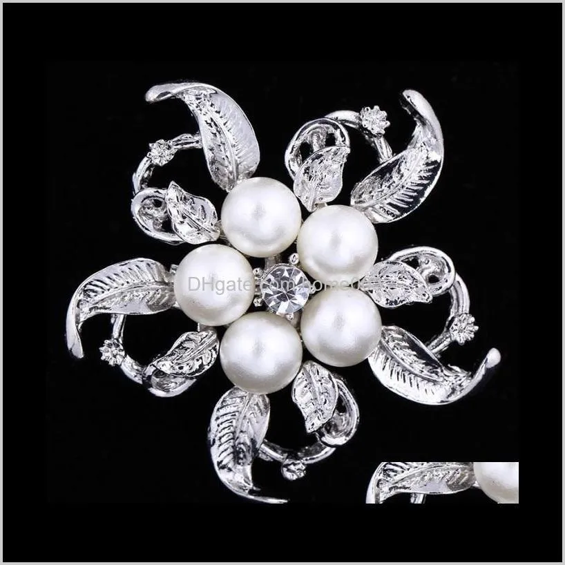 silver/ golden tone clear rhinestone crystal brooch flower girls` corsage fashion pearl brooch wedding bridal bouquet pins brooches