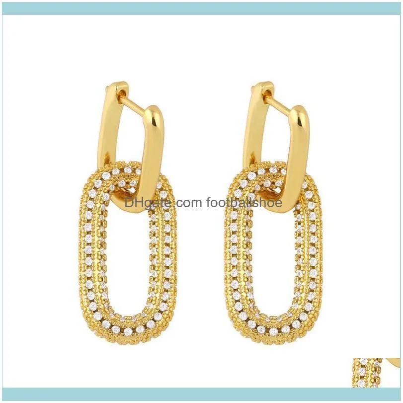 Designers 2021 new geometric double ring lock women`s Diamond simple hip hop Earrings eru13