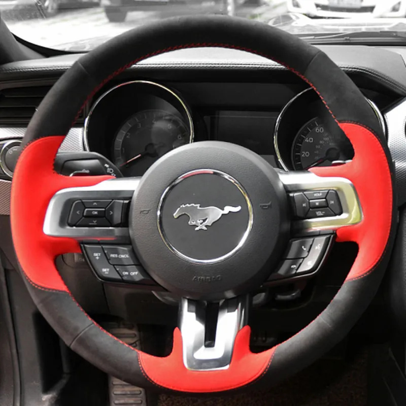 For Ford Mustang 2015-2021 DIY leather hand-sewn steering wheel cover car interior accessories