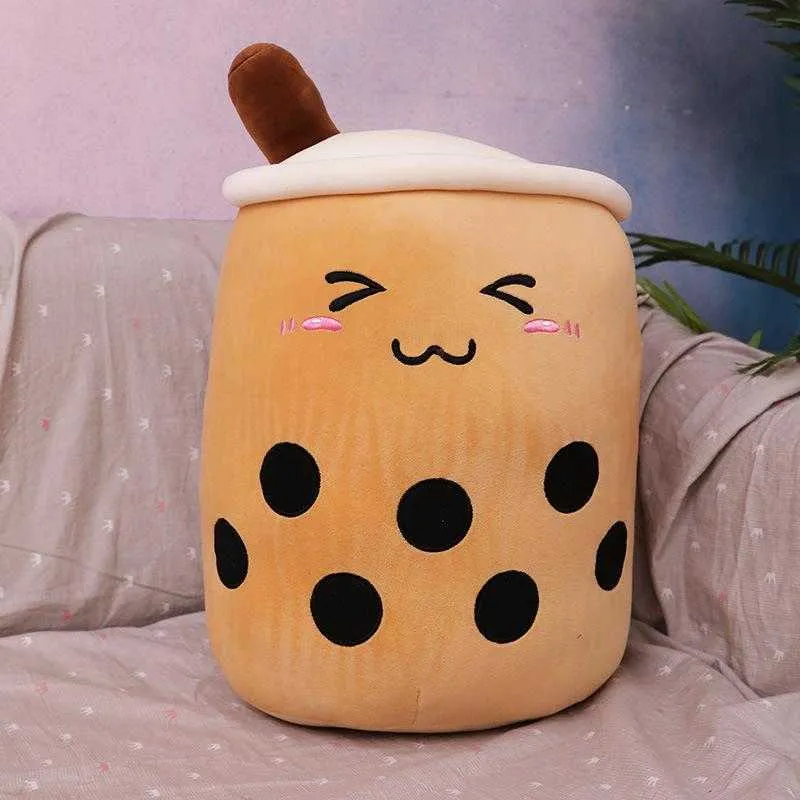 Cute Fruit Drink Plush Stuffed Soft Pink Strawberry Milk Tea Plush Boba Tea Cup Toy Bubble Tea Pillow Cushion Kids Gift