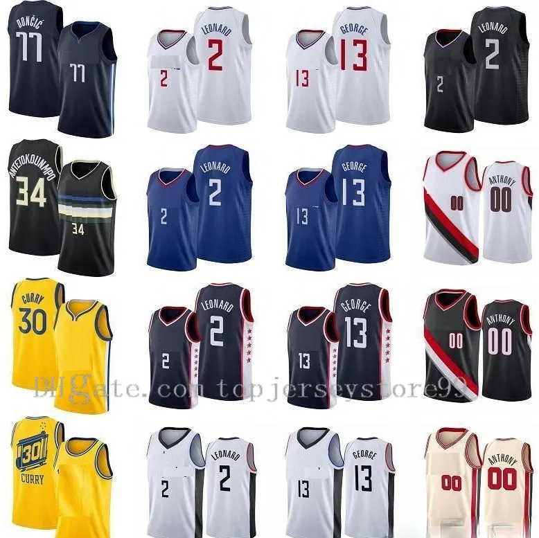 2021 Mens Carmelo 00 Anthony Stephen 2 Leonard Paul 13 George Giannis 34 Antetokounmpo 77 Doncic 30 Curry High school Basketball jerseys Size S-2XL