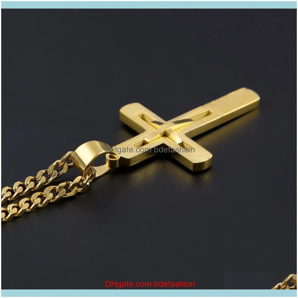 New Men Stainless Steel Hollowed Out Crossing Pendant Necklace Jewelry Gold Plated Pendant Necklace For Gift