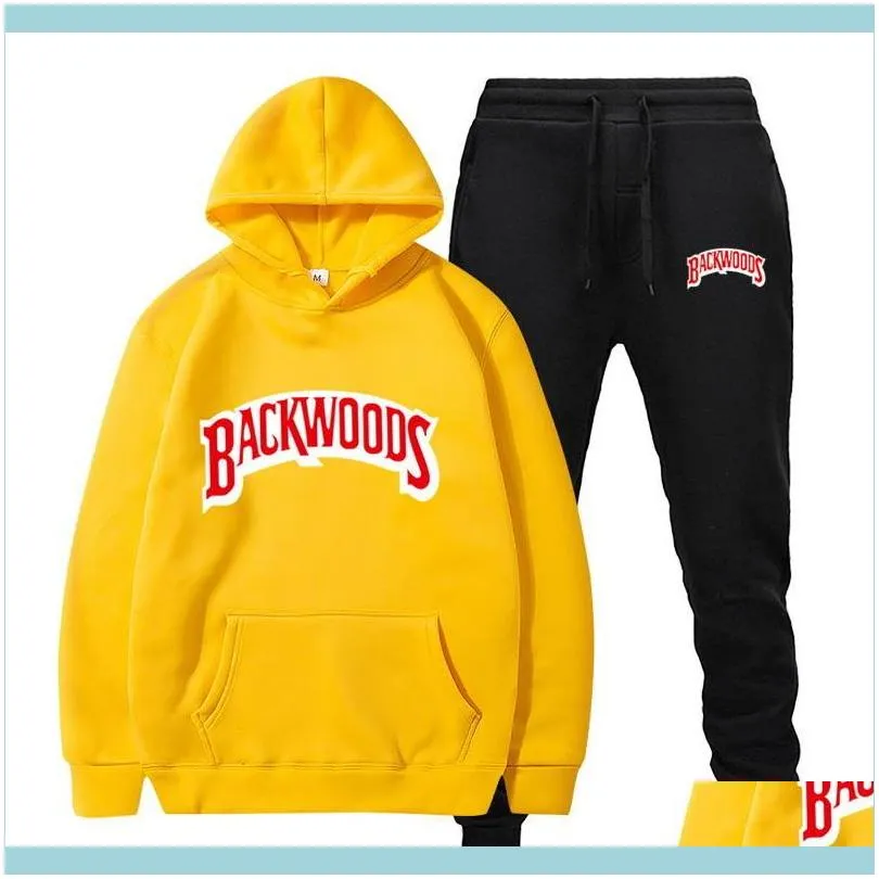 fashion brand Backwoods Men`s Set Fleece Hoodie Pant Thick Warm Tracksuit Sportswear Hooded Track Suits Male Sweatsuit Tracksuit