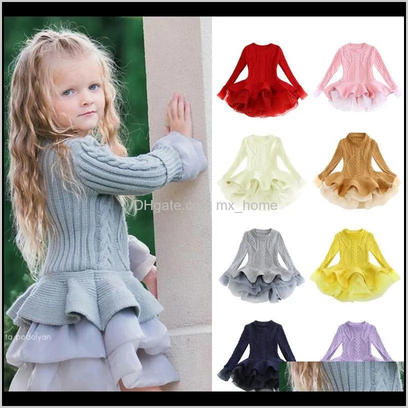 Baby Clothing Baby Kids Maternity Drop Delivery 2021 Dresses Sweater 13 Colors Long Sleeve Solid Lace Organza Dress Spring Autumn Costume Gir