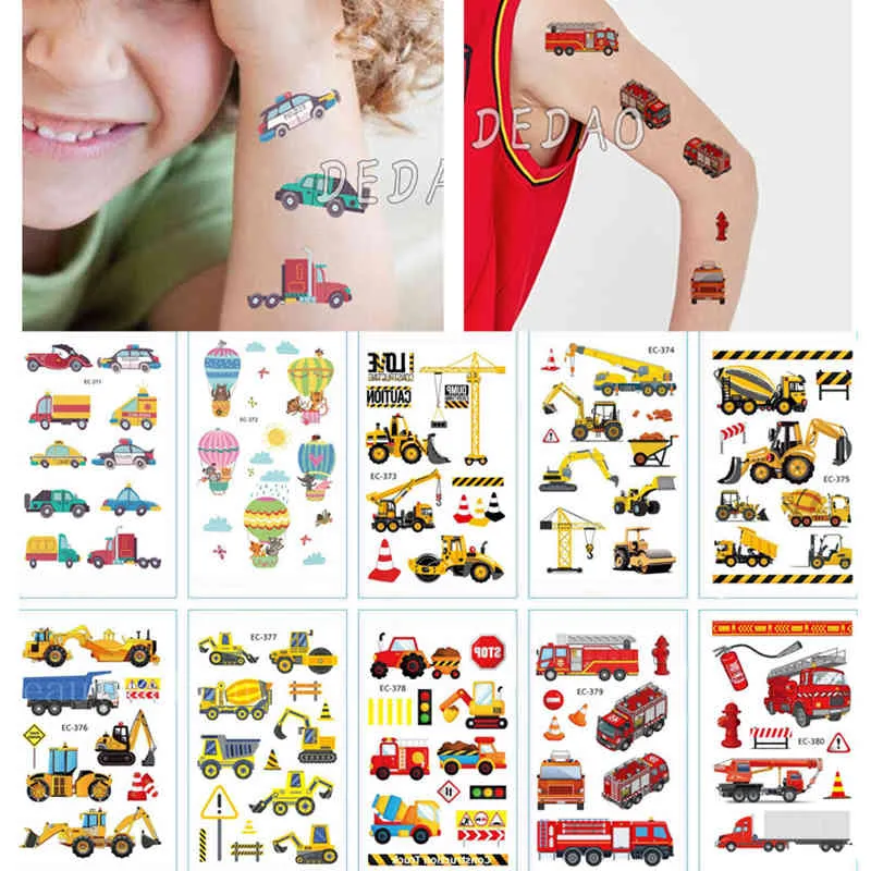 12 Pack Car Tattoo Stickers Children's Cartoon Cognitive Toys Disposable  Temporary Tattoo Paper Transportation Stickers - AliExpress