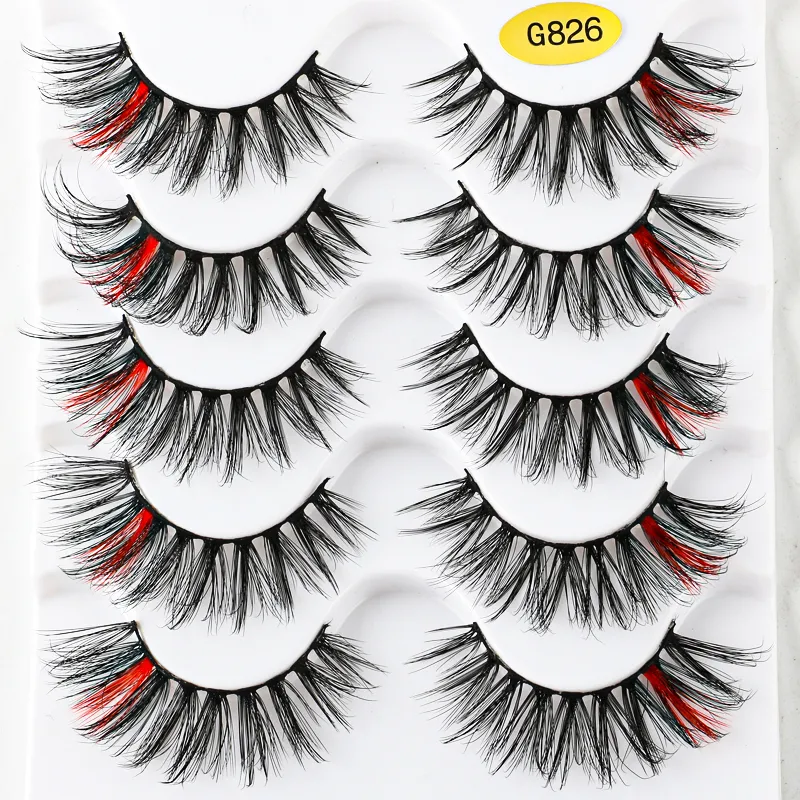 5 pares de pestañas de colores 3D Faux Mink Color pestañas naturales esponjosas pestañas postizas a granel coloridas pestañas postizas maquillaje dramático caliente