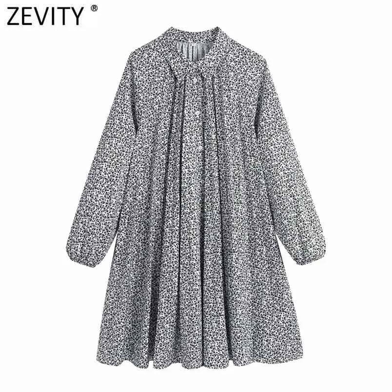 Women Vintage Floral Print Pleated Shirt Dress Femme Chic Turn Down Collar Casual Loose Business Mini Vestido DS5079 210420