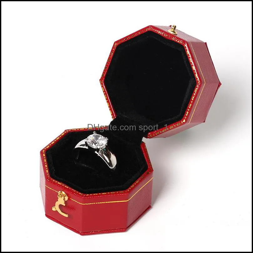 Mini black octagonal box PU leather advanced vintage jewelry display recommended wedding diamond ring box