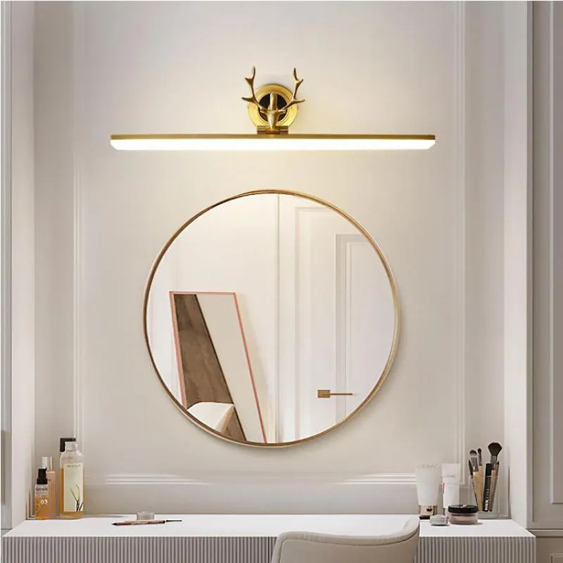 Applique salle de bains Antique LED miroir lumières maquillage lumière nuit luminaire cuivre robe chambre bois lampes