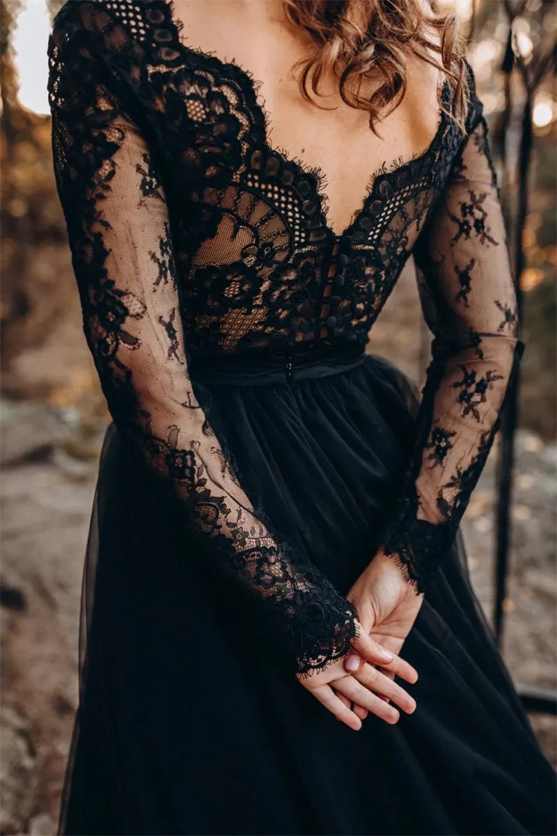 Edgy black sales lace wedding dress
