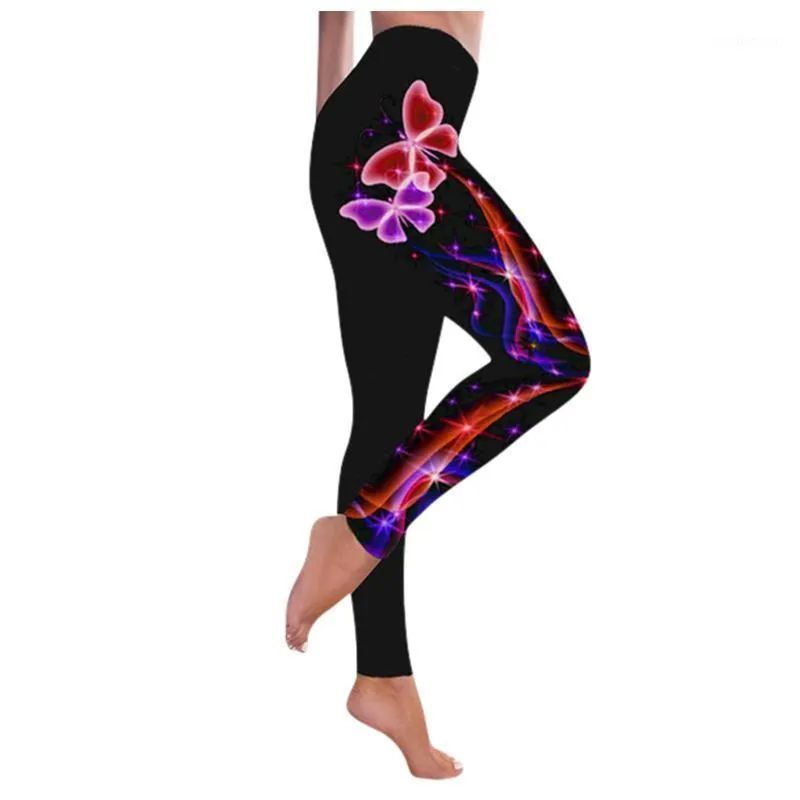 Kvinnors Leggings Kvinnor Mode Butterfly Skriv ut Byxor Plus Storlek Casual High Midja Seamless Push Up Sport Byxor # R