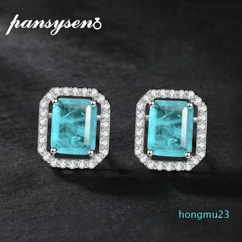 Pansysen charms 8x10mm paraiba turmalin ädelstenar örhängen för kvinnor solid 925 sterling silver grossistör