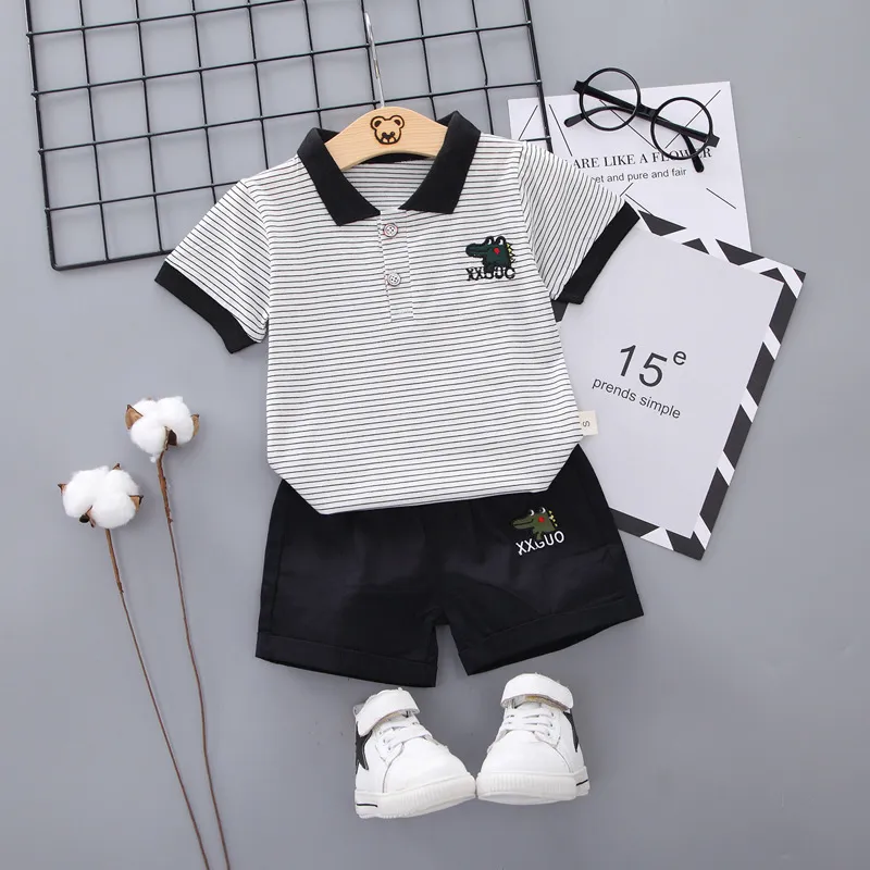 2020 Summer Childrens Clothing Boys New Suits Boys Polo T-shirt+Shorts Kids Two-piece Set Child Casual Baby Crocodile Print Sets 731 S2