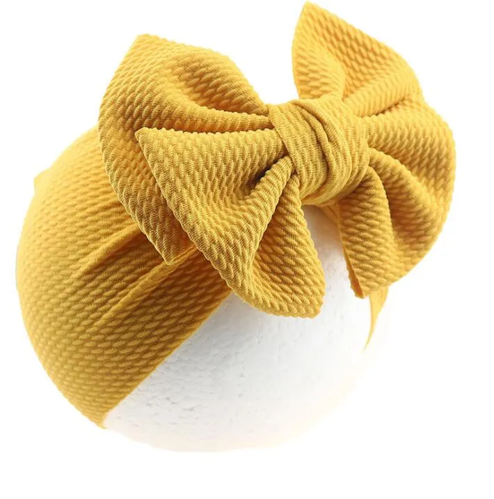 2021 Soft Fashion Seersucker Jacquard Hair Accessories Children Hairband Baby Super Stretch Bow Girls Big Bows Solid Headbands