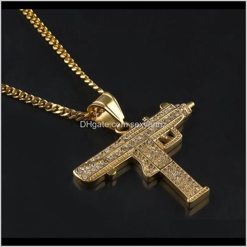 gold gun shape pistol pendant necklace for mens fashion hip hop cuban link chain necklaces jewelry