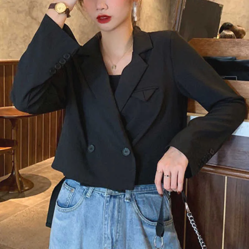 Blazer Vrouwen Solid Notched Fashion Korte Tops Office Dame Koreaanse Vrouwelijke Kleding Lente Jas Herfst 210604