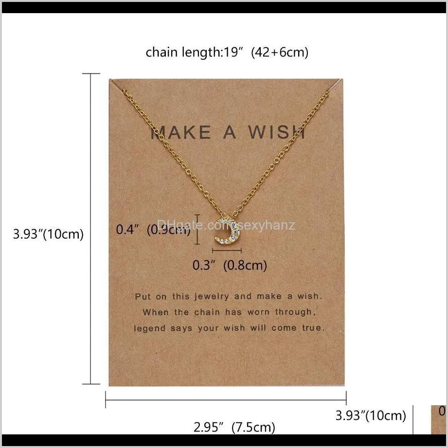 creative alloy set auger moon pendant necklace with letter paper card crystal gold plated necklaces charm chokers clavicle chain women