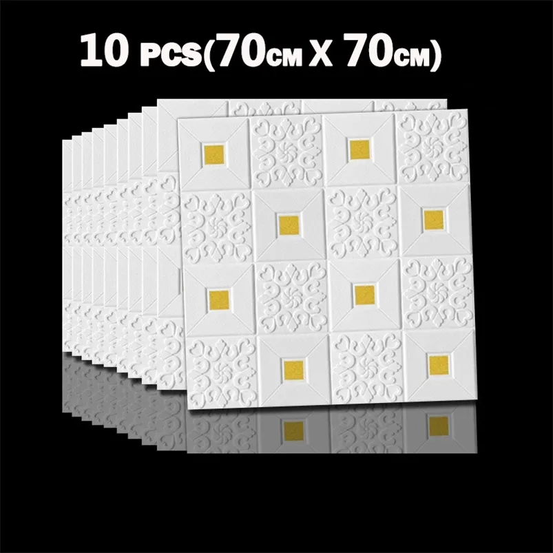 10 adet 3D Köpük Duvar Sticker Kendinden Yapışkanlı Çatı Duvar Kağıdı Paneli Ev Dekor Oturma Odası Yatak Odası Stereo Dekorasyon Tavan Duvar Kağıdı 220113