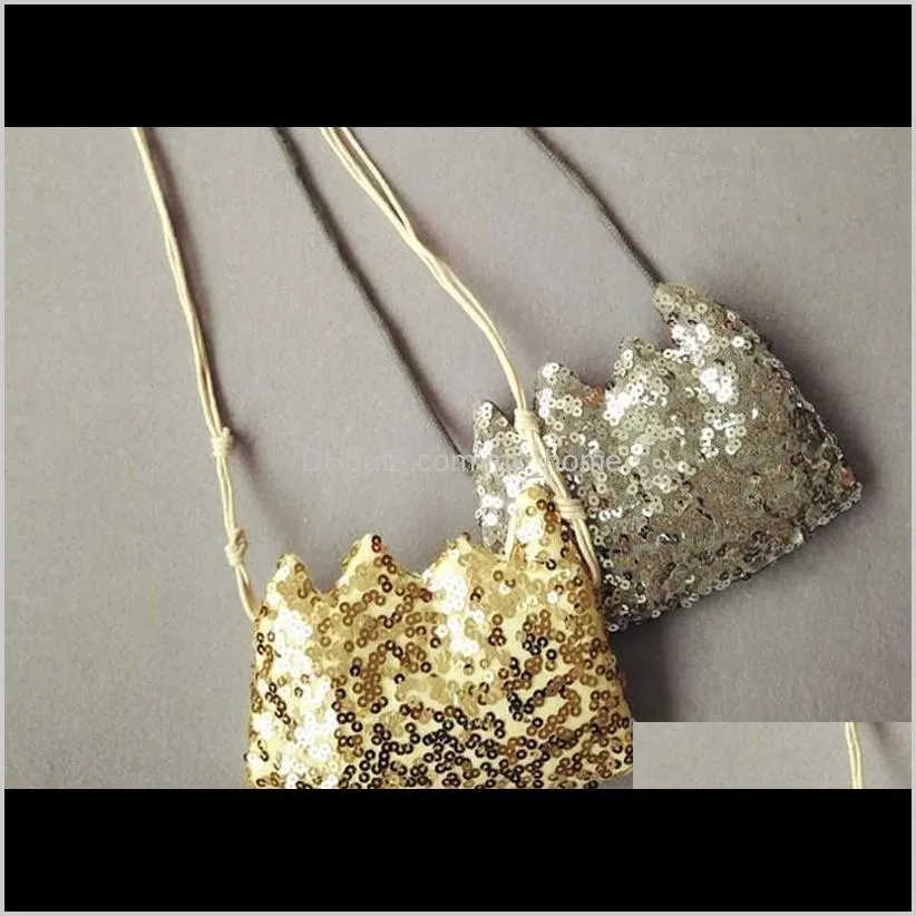 new children golden sliver sequins crown shoulder bling gold crown hand messenger one-shoulder small satchel bags q0926
