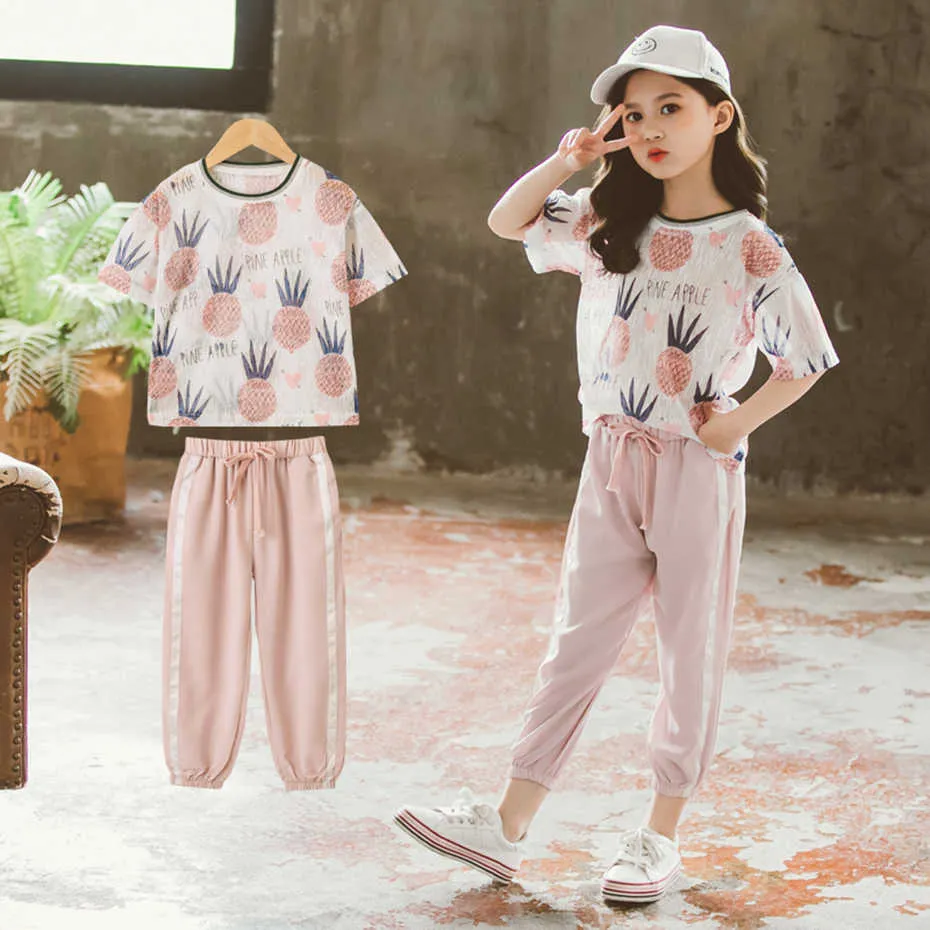 Summer Sport Girls Tracksuit For Teen Girls Letter Print T Shirt