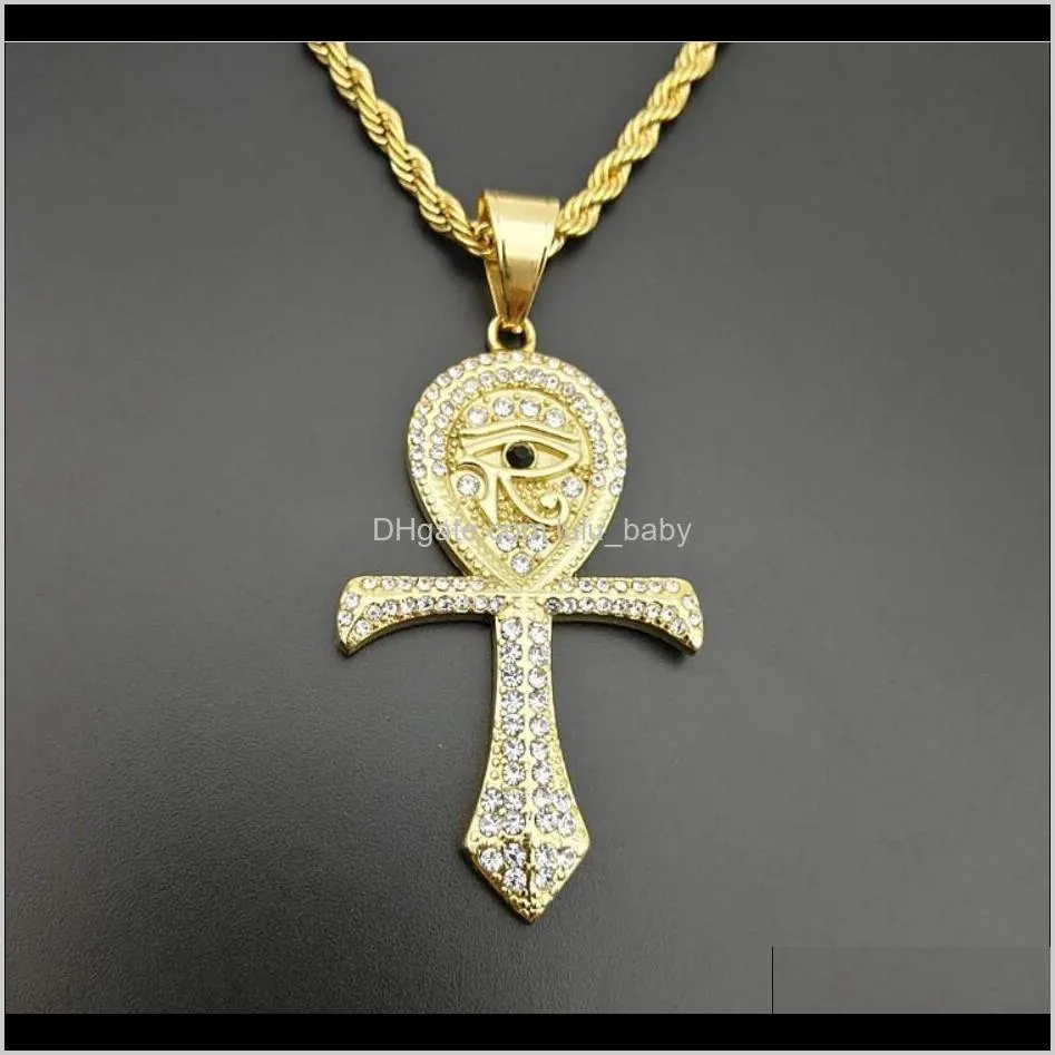 2018 stainless steel men hip hop eye of horus pendant necklaces fashion vintage ankh cross necklace mens hiphop jewelry gifts