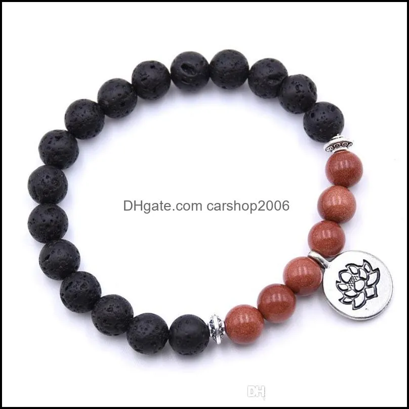 Natural stone bracelet lotus shape semi-precious stone original design crystal and healing stone yoga beaded wrist jewelry for men and