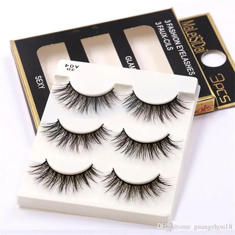 I lager Naturligt handgjorda svarta falska ögonfransar Fashion Makeup Fake Eyelashes Cross Messy Soft 3D Eye Lashes 3Pairs / Set Ottie High