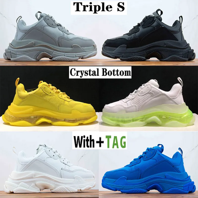 2021 Top Quality Moda Crystal Bottom Triple S Mens Sapatos Casuais Paris 17w Vintage Pai Plataforma Mulheres Sneakers Treinadores Aumenta o tamanho do sapato 36-45