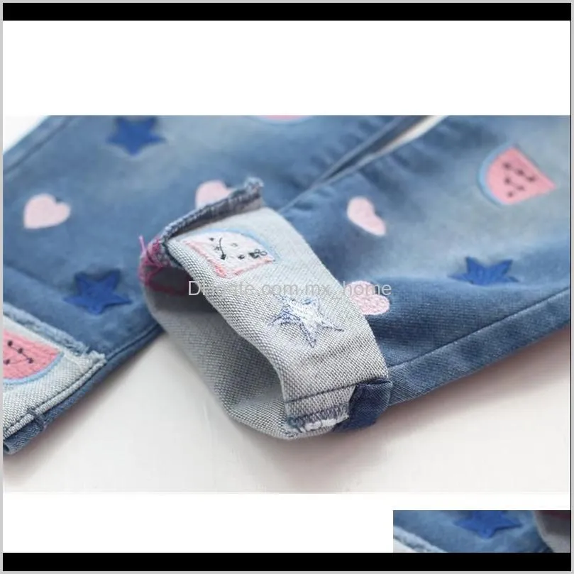 new fashion girls embroidery denim jeans baby soft cotton jeans kids spring autumn casual trousers child elastic waist pants 201207