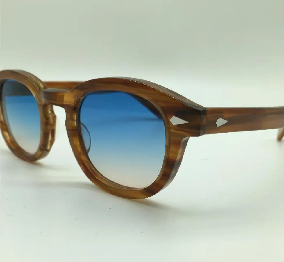 Lunettes de soleil de style Lemtosh Johnny Depp personnalisées en gros, lunettes rondes vintage de haute qualité, lentilles bleu-marron avec étui